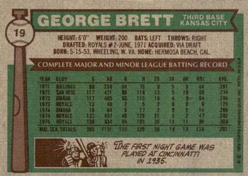 1976 Topps #19 George Brett Back