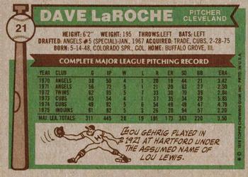1976 Topps #21 Dave LaRoche Back