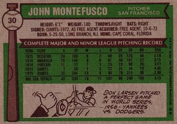 1976 Topps #30 John Montefusco Back