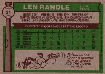 1976 Topps #31 Len Randle Back
