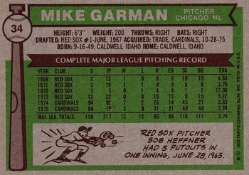1976 Topps #34 Mike Garman Back