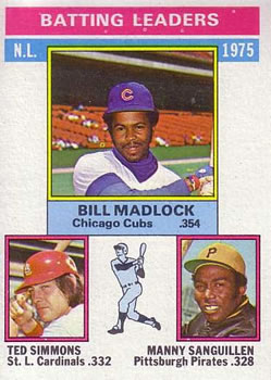 1976 Topps #191 1975 NL Batting Leaders (Bill Madlock / Ted Simmons / Manny Sanguillen) Front