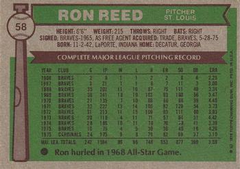 1976 Topps #58 Ron Reed Back