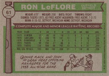 1976 Topps #61 Ron LeFlore Back