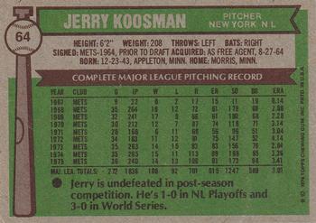 1976 Topps #64 Jerry Koosman Back