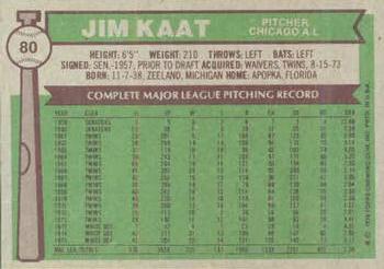 1976 Topps #80 Jim Kaat Back
