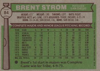 1976 Topps #84 Brent Strom Back