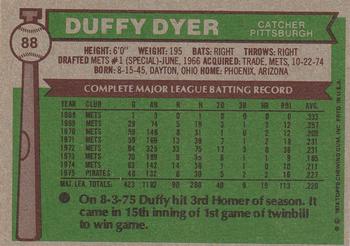 1976 Topps #88 Duffy Dyer Back