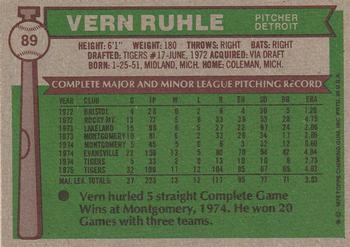 1976 Topps #89 Vern Ruhle Back