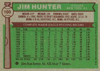 1976 Topps #100 Jim Hunter Back