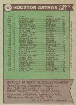 1976 Topps #147 Houston Astros / Bill Virdon Back