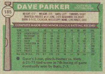 1976 Topps #185 Dave Parker Back