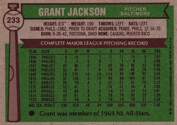 1976 Topps #233 Grant Jackson Back