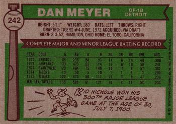 1976 Topps #242 Dan Meyer Back