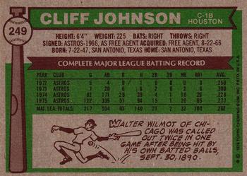 1976 Topps #249 Cliff Johnson Back