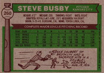 1976 Topps #260 Steve Busby Back
