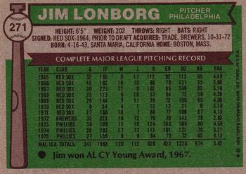 1976 Topps #271 Jim Lonborg Back