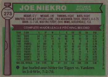 1976 Topps #273 Joe Niekro Back
