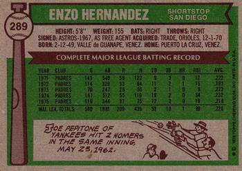 1976 Topps #289 Enzo Hernandez Back