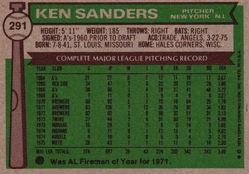 1976 Topps #291 Ken Sanders Back
