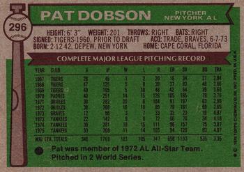 1976 Topps #296 Pat Dobson Back