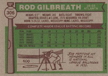 1976 Topps #306 Rod Gilbreath Back