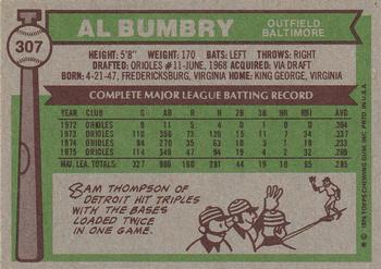 1976 Topps #307 Al Bumbry Back