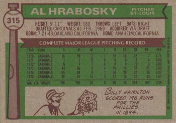 1976 Topps #315 Al Hrabosky Back