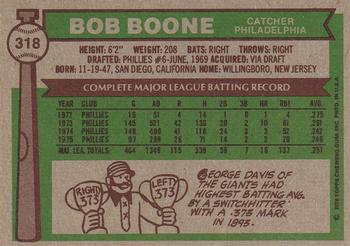 1976 Topps #318 Bob Boone Back