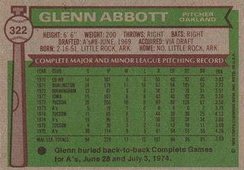 1976 Topps #322 Glenn Abbott Back