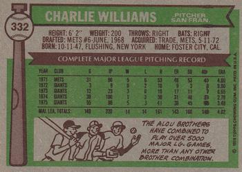 1976 Topps #332 Charlie Williams Back