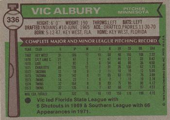 1976 Topps #336 Vic Albury Back