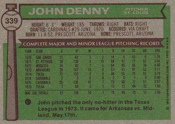 1976 Topps #339 John Denny Back