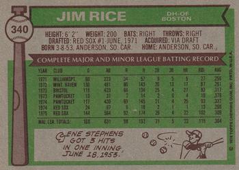 1976 Topps #340 Jim Rice Back