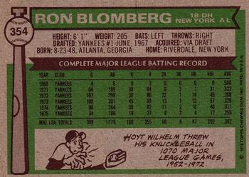 1976 Topps #354 Ron Blomberg Back