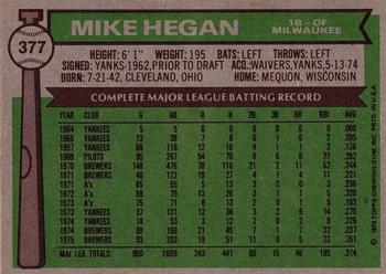 1976 Topps #377 Mike Hegan Back