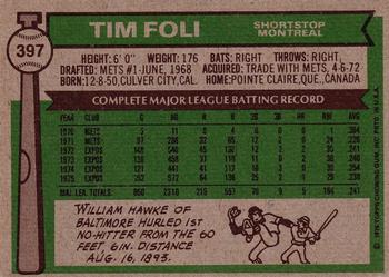 1976 Topps #397 Tim Foli Back