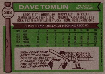 1976 Topps #398 Dave Tomlin Back