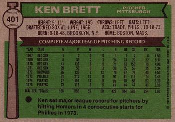 1976 Topps #401 Ken Brett Back
