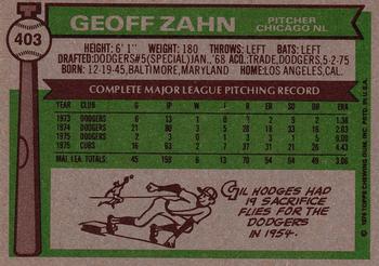 1976 Topps #403 Geoff Zahn Back