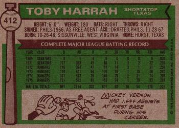 1976 Topps #412 Toby Harrah Back