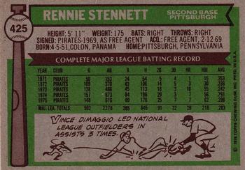 1976 Topps #425 Rennie Stennett Back