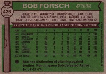 1976 Topps #426 Bob Forsch Back