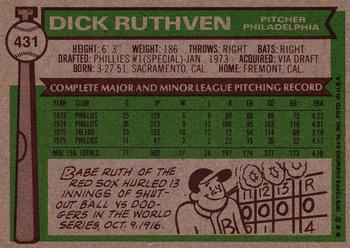 1976 Topps #431 Dick Ruthven Back