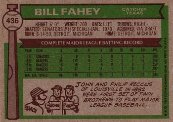 1976 Topps #436 Bill Fahey Back