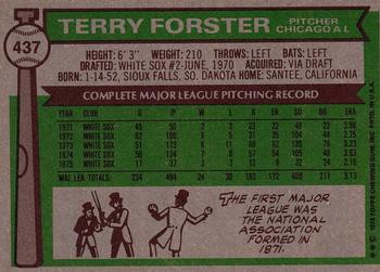 1976 Topps #437 Terry Forster Back