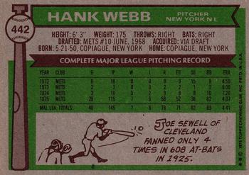 1976 Topps #442 Hank Webb Back