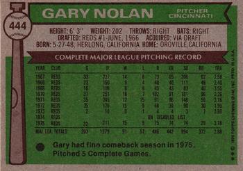 1976 Topps #444 Gary Nolan Back