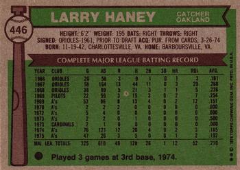 1976 Topps #446 Larry Haney Back