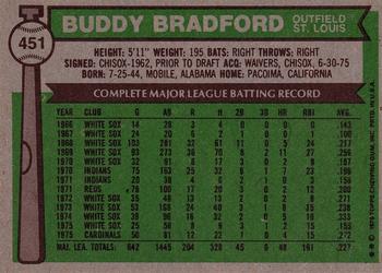 1976 Topps #451 Buddy Bradford Back
